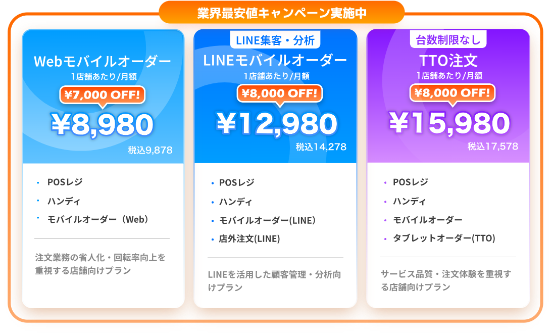 Webモバイルオーダー・LINEモバイルオーダー・TTO注文